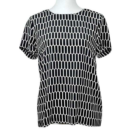 Michael Kors Silk Short Sleeved Blouse Top Size S Black White Print - Picture 1 of 7